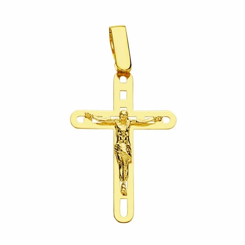 Cruz crucifijo oro 18k cristo bisel lisa 26mm. calada [AA2032]