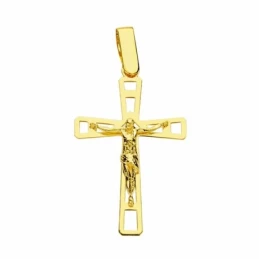 Cruz crucifijo oro 18k cristo bisel lisa 26mm. calada [AA2033]