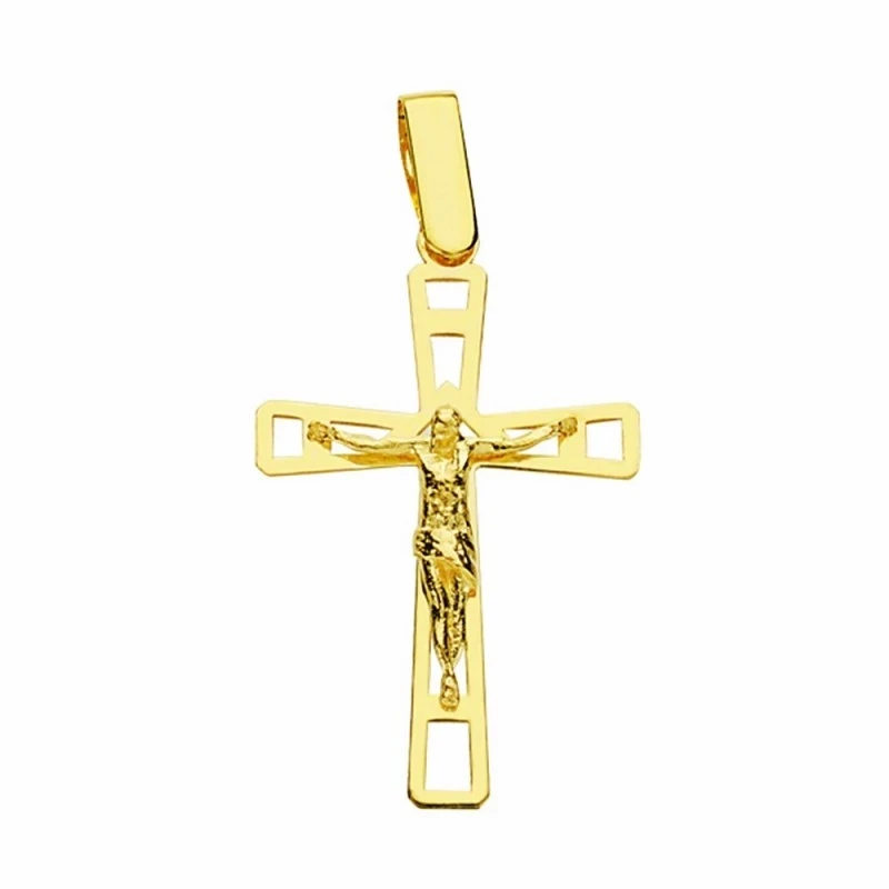 Cruz crucifijo oro 18k cristo bisel lisa 26mm. calada [AA2033]