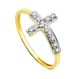 Sortija oro 18k bicolor cruz circonitas  [AA2255]