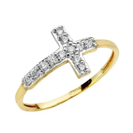 Sortija oro 18k bicolor cruz circonitas  [AA2255]