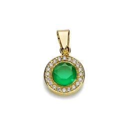Colgante oro 18k piedra verde 9mm. circonitas redondo [AA2339]