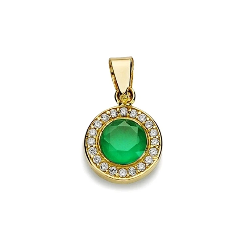 Colgante oro 18k piedra verde 9mm. circonitas redondo [AA2339]