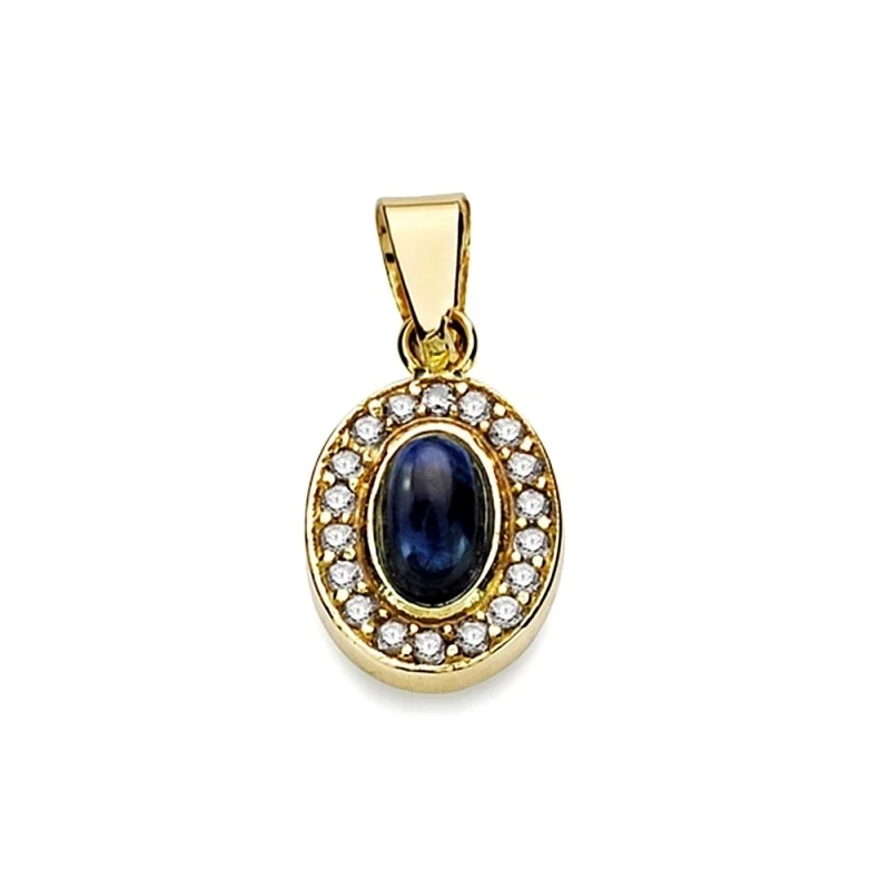 Colgante oro 18k piedra azul 9mm. circonitas oval [AA2345]