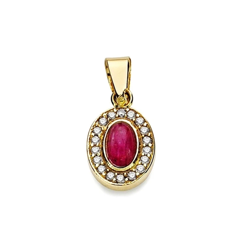 Colgante oro 18k piedra roja 9mm. circonitas oval [AA2346]
