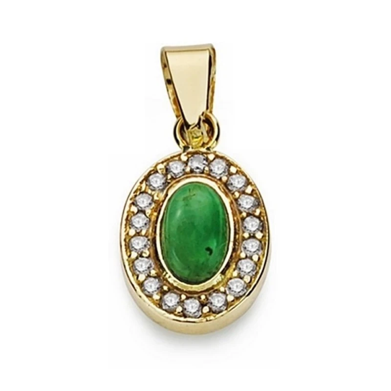 Colgante oro 18k piedra verde 9mm. circonitas oval [AA2347]