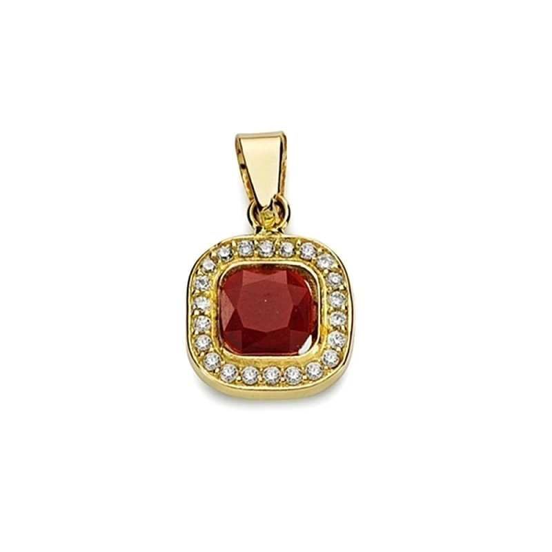 Colgante oro 18k piedra roja 9mm. circonitas cuadrado [AA2353]