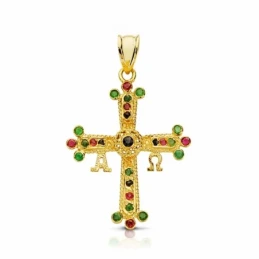 Cruz oro 18k Covadonga asturiana 28mm. piedras finas [AA2591]