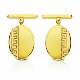 Gemelos oro 18k oval greca 18mm. mate y brillo [AA2637]