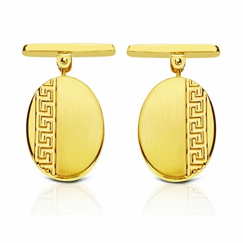 Gemelos oro 18k oval greca 18mm. mate y brillo [AA2637]