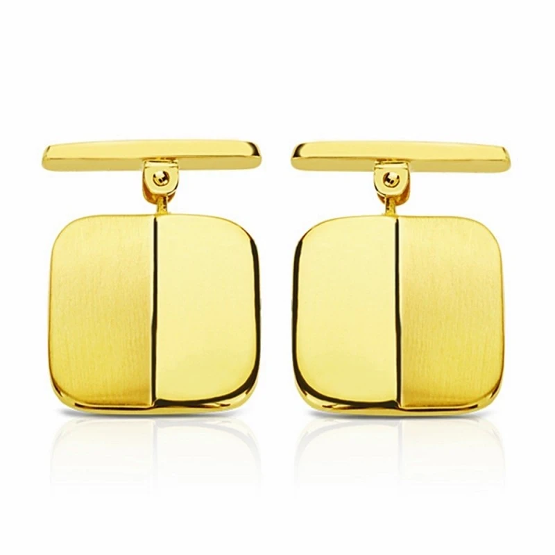 Gemelos oro 18k cuadrados 14mm. mate y brillo [AA2639]