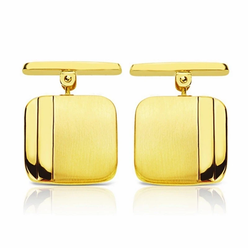 Gemelos oro 18k cuadrados trevilla 14mm. mate y brillo [AA2640]