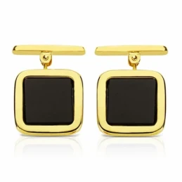 Gemelos oro 18k cuadrados onix 14mm. [AA2642]