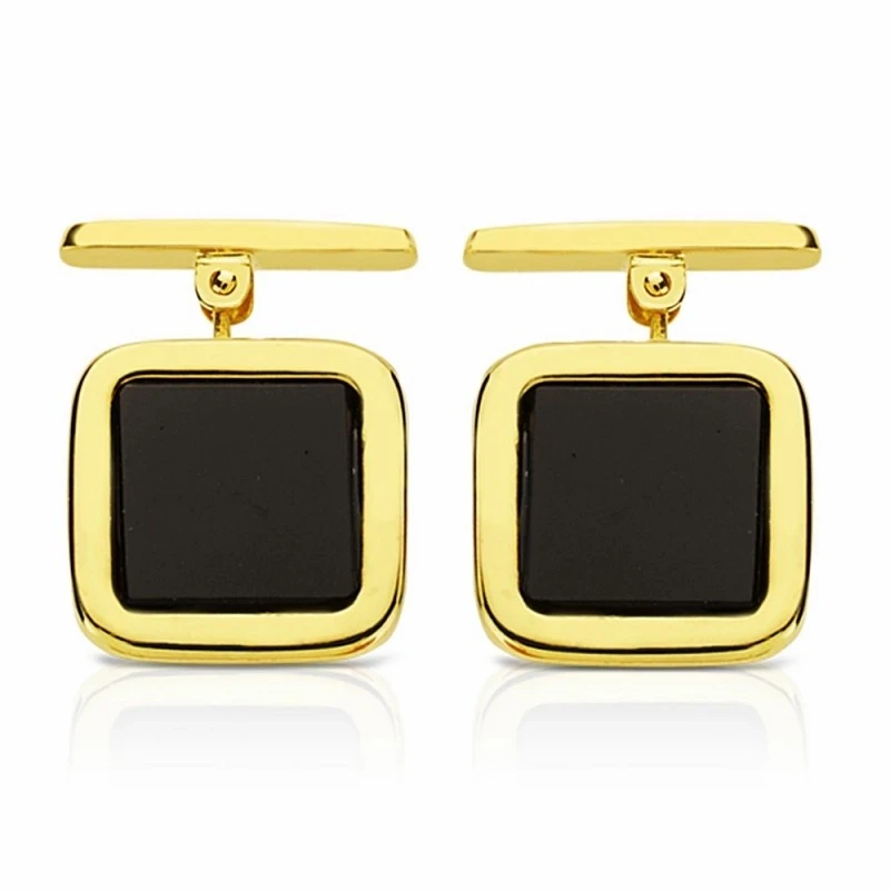 Gemelos oro 18k cuadrados onix 14mm. [AA2642]