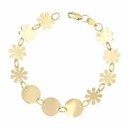 Pulsera oro 18k chapitas flores 18.5cm. [AA2702]