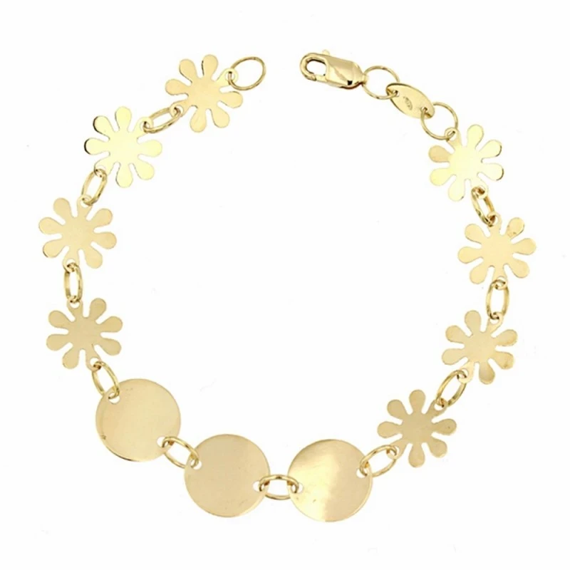 Pulsera oro 18k chapitas flores 18.5cm. [AA2702]