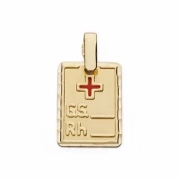 Colgante oro 9k placa grupo sanguíneo RH cruz roja 16mm. [AA2712GR]