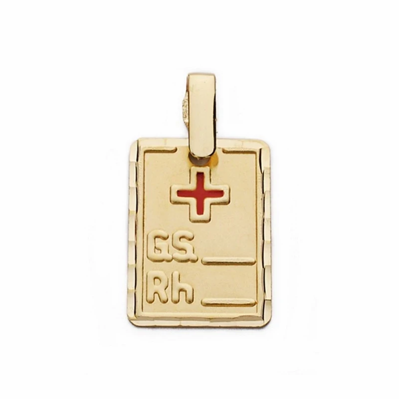 Colgante oro 9k placa grupo sanguíneo RH cruz roja 16mm. [AA2712GR]