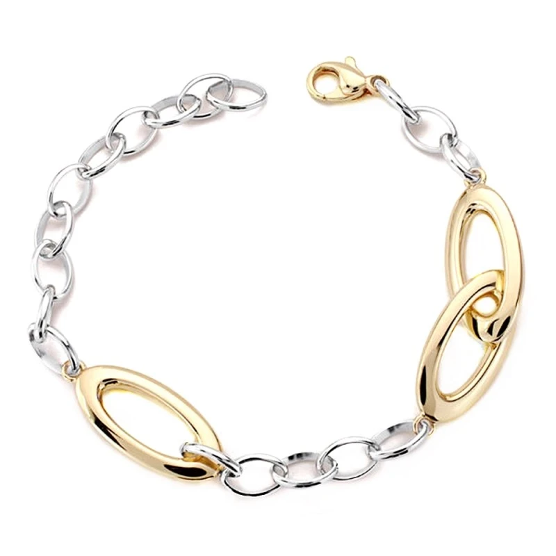 Pulsera oro 9k bicolor hueca 20cm.  [AA2716]
