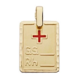Colgante oro 9k placa grupo sanguíneo RH cruz roja 20mm. [AA2733]