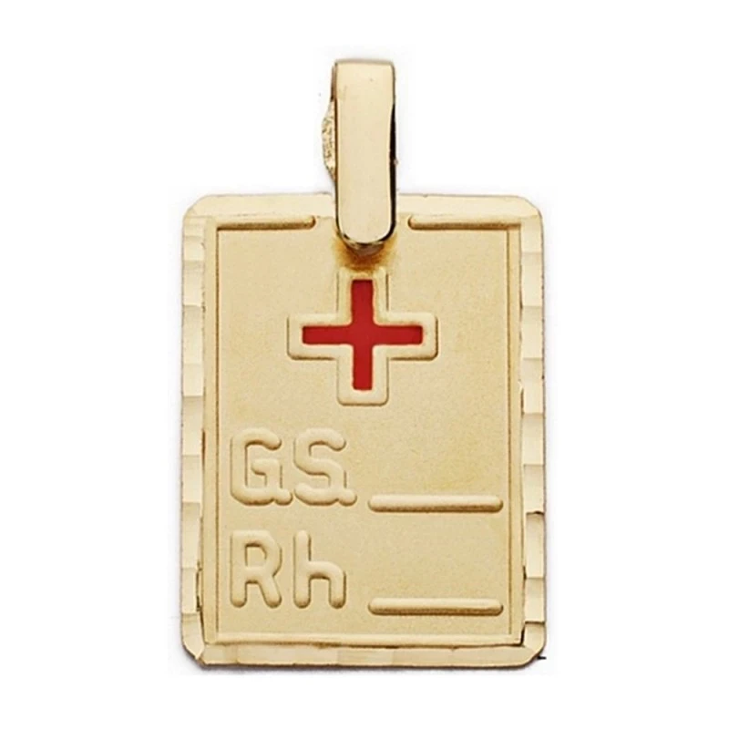 Colgante oro 9k placa grupo sanguíneo RH cruz roja 20mm. [AA2733]