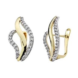 Pendientes oro 18k bicolor 20mm. circonitas cierre catalán [AA2054]