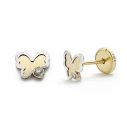Pendientes oro 18k mariposa 5mm. circonita cierre tornillo [AA2057]