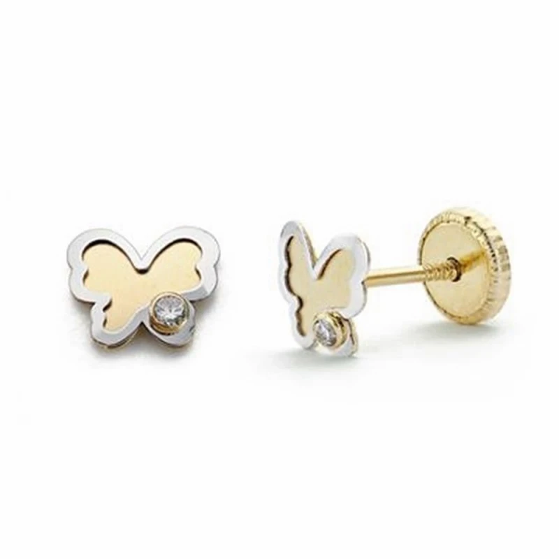 Pendientes oro 18k mariposa 5mm. circonita cierre tornillo [AA2057]
