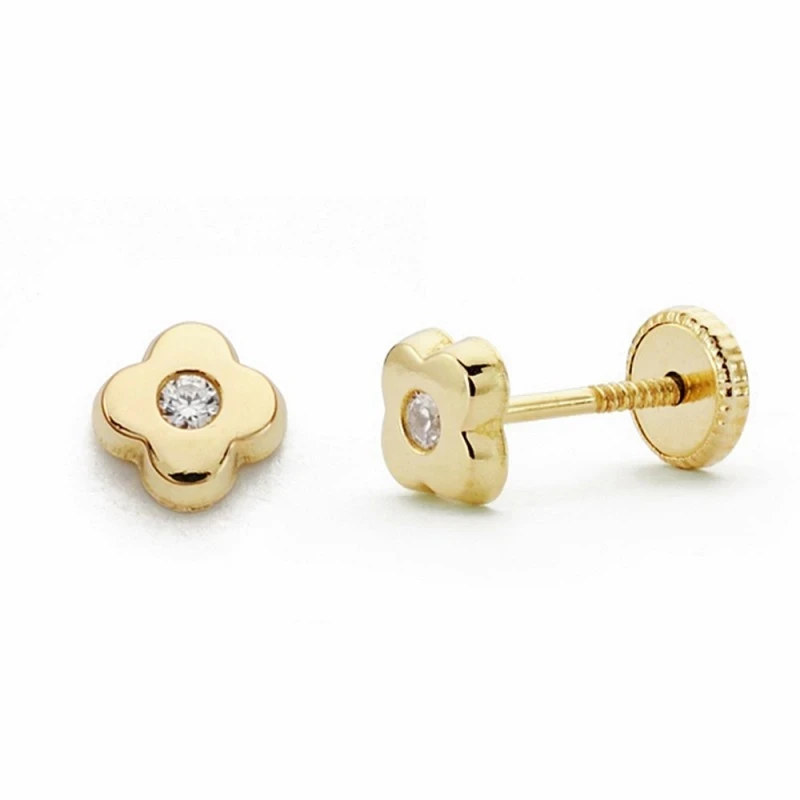 Pendientes oro 18k trébol 5mm. circonita cierre tornillo [AA2060]