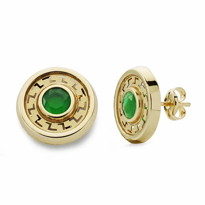 Pendientes oro 18k redondos 11mm. piedra verde [AA2084]