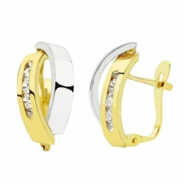 Pendientes oro 18k bicolor 16mm. bandas circonitas [AA2185]