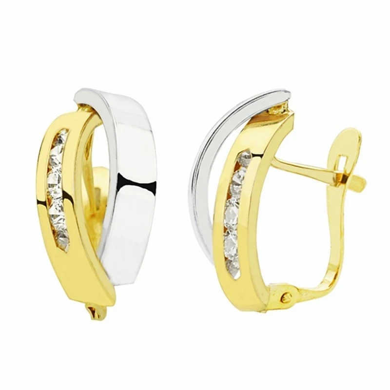 Pendientes oro 18k bicolor 16mm. bandas circonitas [AA2185]