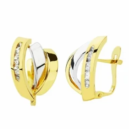 Pendientes oro 18k bicolor 15mm. bandas circonitas [AA2186]