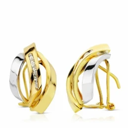 Pendientes oro 18k bicolor 17mm. bandas circonitas [AA2193]