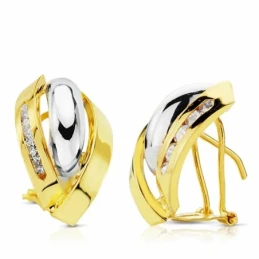 Pendientes oro 18k bicolor 17mm. bandas circonitas [AA2194]