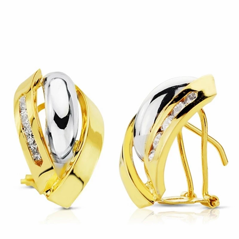 Pendientes oro 18k bicolor 17mm. bandas circonitas [AA2194]