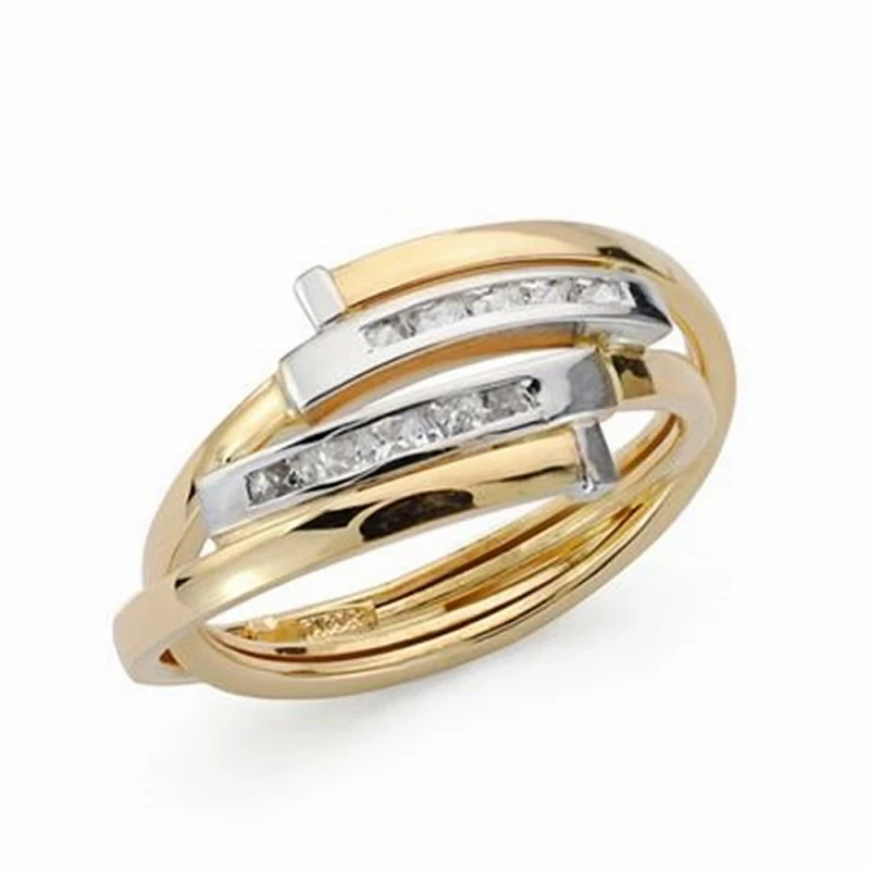 Sortija oro 18k bicolor bandas circonitas [AA2208]
