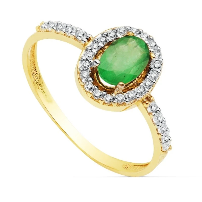 Sortija oro 18k bicolor esmeralda 6mm. circonitas [AA2233]