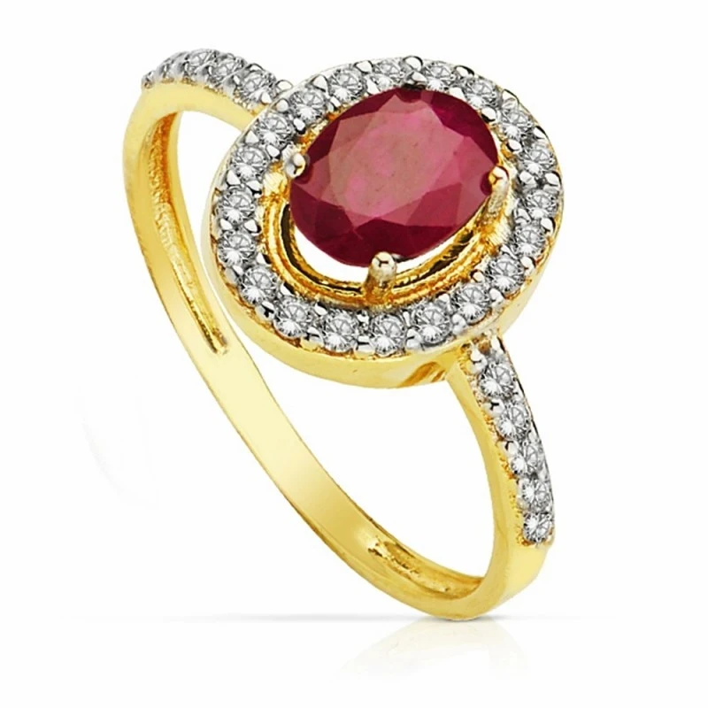 Sortija oro 18k bicolor rubí 7mm. circonitas [AA2293]