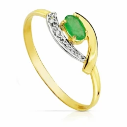 Sortija oro 18k bicolor esmeralda 5mm. circonitas [AA2295]