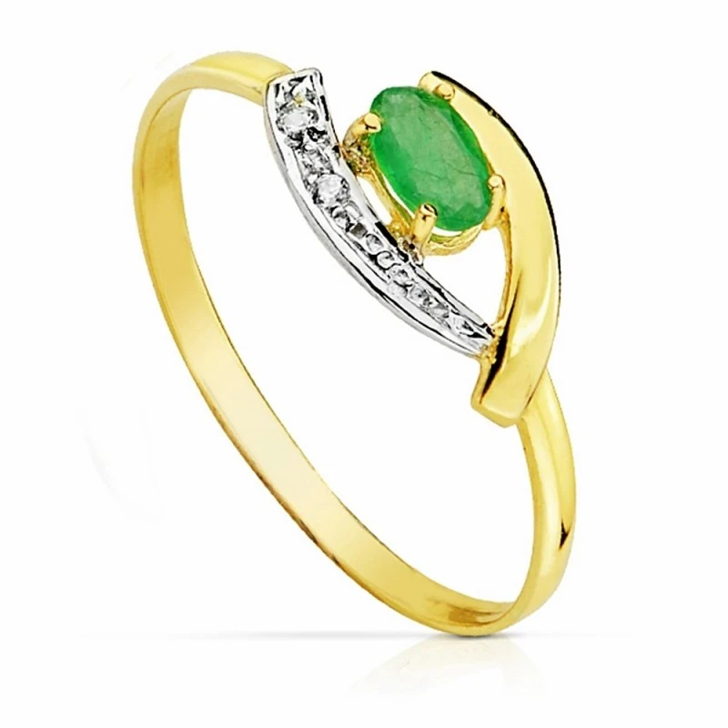 Sortija oro 18k bicolor esmeralda 5mm. circonitas [AA2295]
