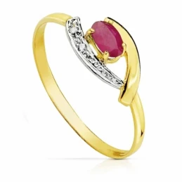 Sortija oro 18k bicolor rubí 5mm. circonitas [AA2296]