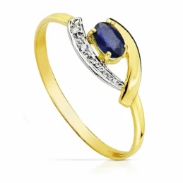 Sortija oro 18k bicolor zafiro 5mm. circonitas [AA2297]