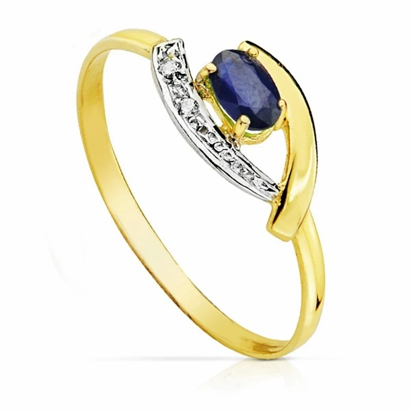 Sortija oro 18k bicolor zafiro 5mm. circonitas [AA2297]
