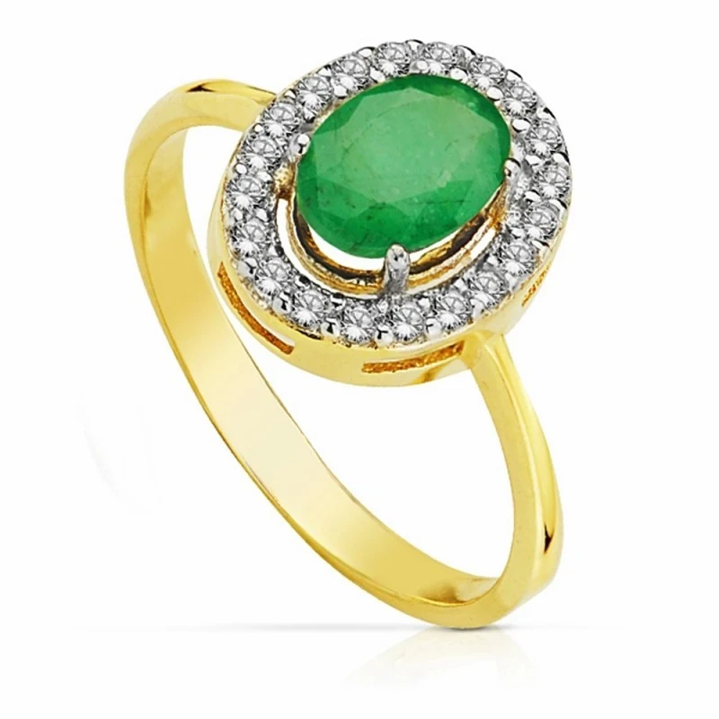 Sortija oro 18k bicolor esmeralda 7mm. circonitas [AA2298]