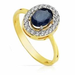 Sortija oro 18k bicolor zafiro 7mm. circonitas [AA2300]