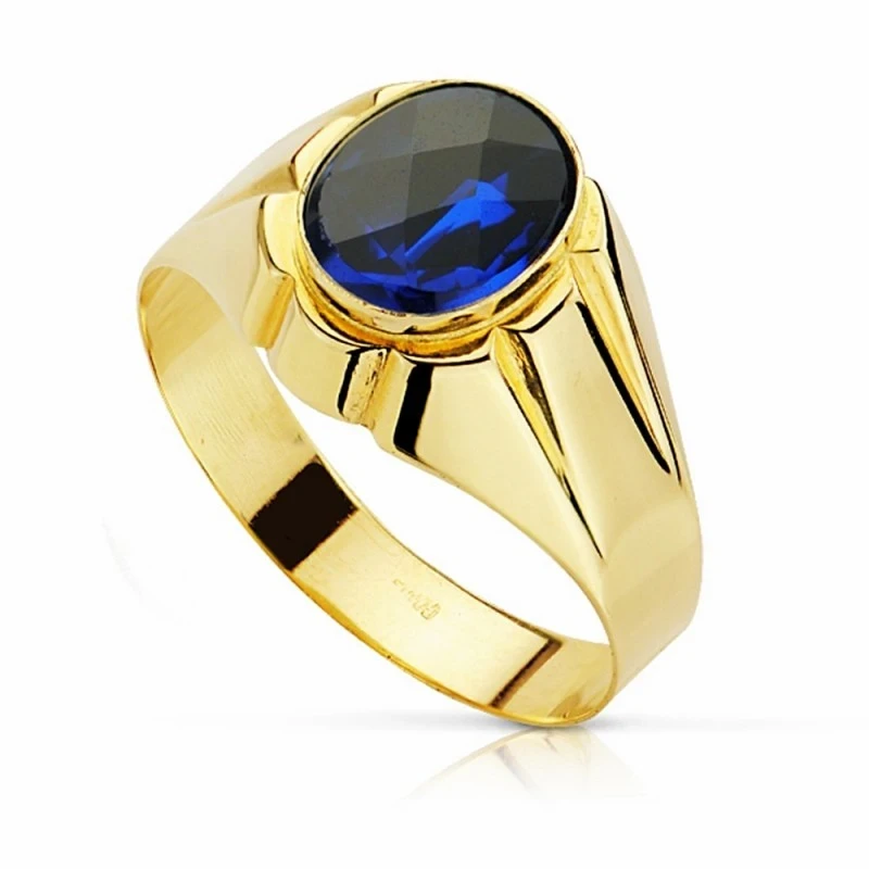 Sello oro 18k piedra espinela azul 10mm. [AA2301]