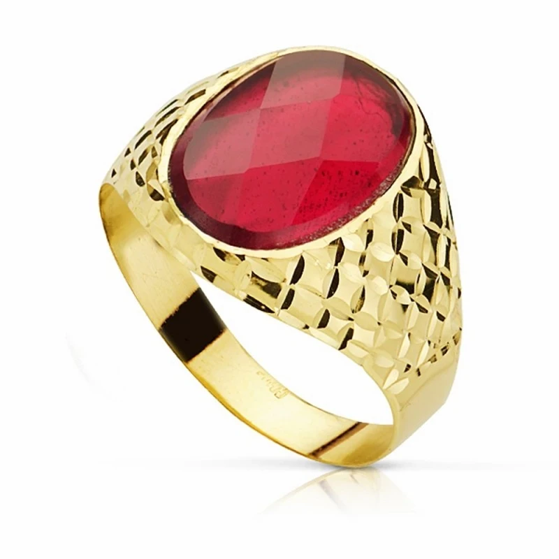 Sello oro 18k piedra espinela roja 14mm. oval [AA2304]