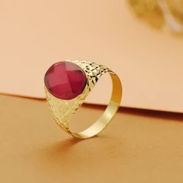 Sello oro 18k piedra espinela roja 14mm. oval [AA2304]