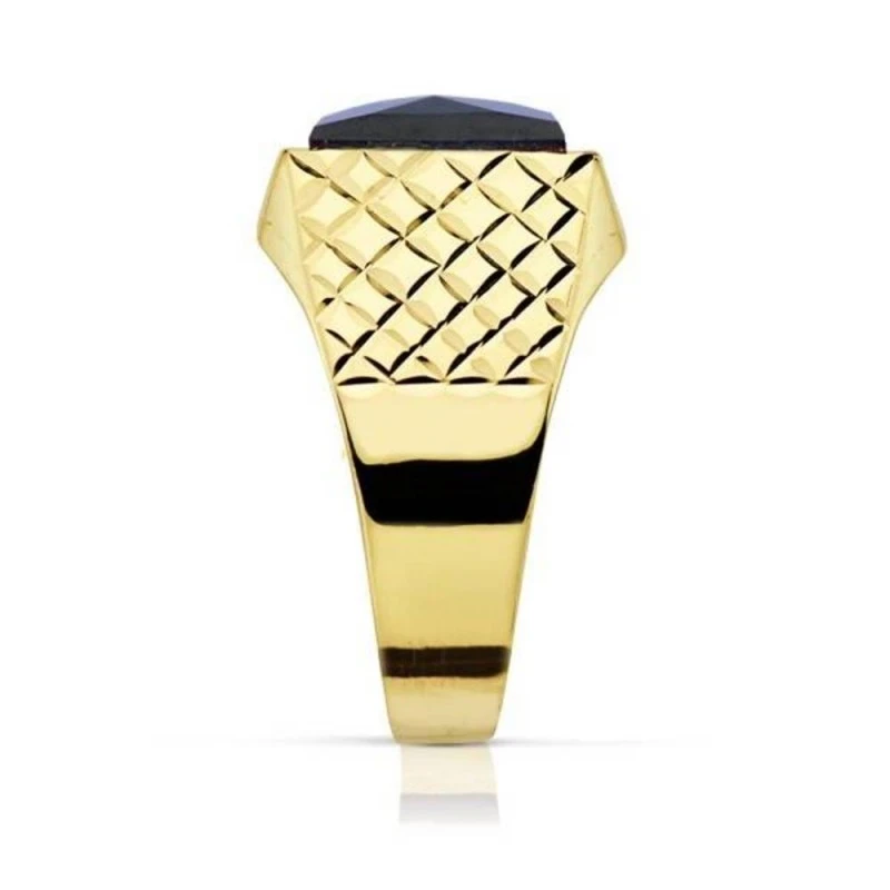 Sello oro 18k piedra espinela azul 10mm. cuadrado [AA2307]